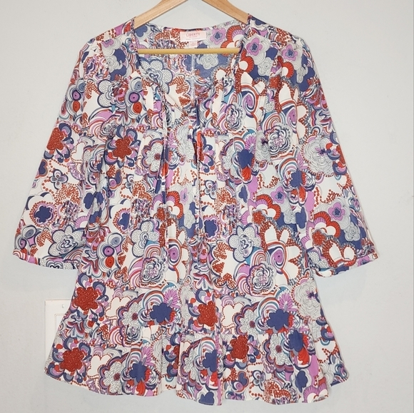 Liberty of London × Target 3/4 Sleeve pleated blouse.  Ruffle hem.  Size medium. - Picture 10 of 15